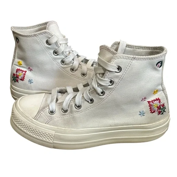 CONVERSE Chuck Taylor All Star Lift Platform Sneakers Floral Embroidery Sz 7.5 - Picture 5 of 12